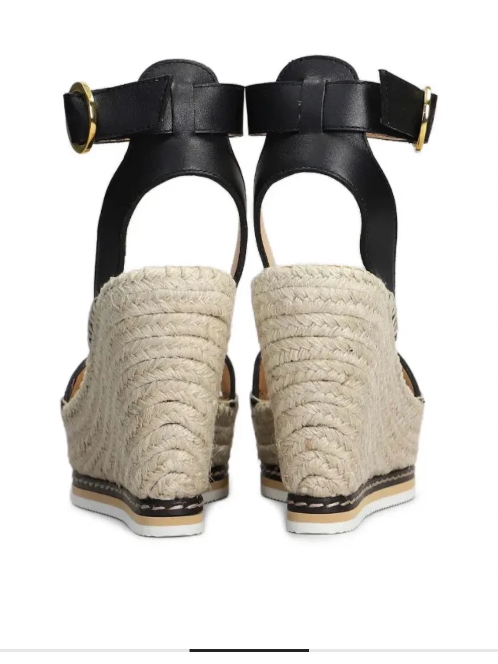 Odissi LILY BLACK LEATHER HIGH WEDGE ESPADRILLE Size 6 Black 36IT